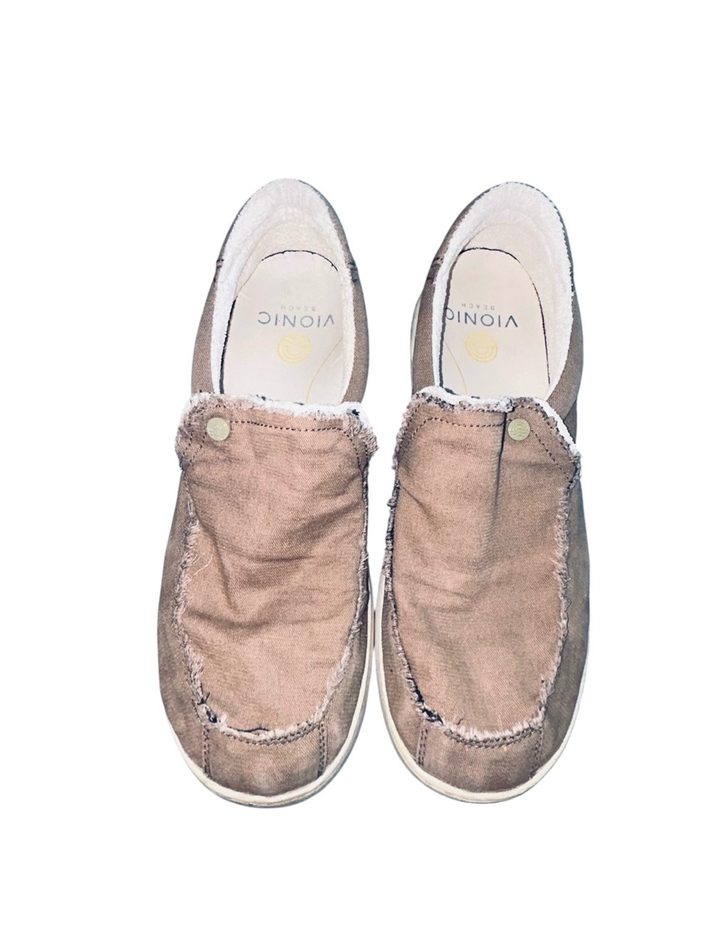 Vionic Men's Slip-On Loafers in Light Brown Canvas size 10 1/2